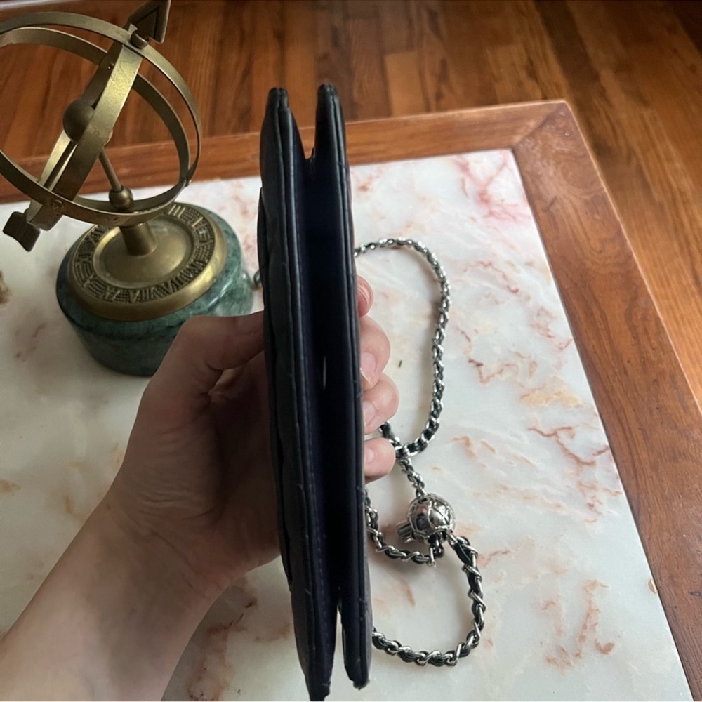 Dark Navy Blue, Long Caviar Chanel Flap Wallet with Added Chain woc - Picture 5 of 11